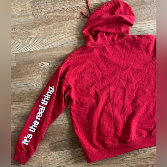 Coca-Cola “It’s The Real Thing” Hoodie Red Women’s Size S Pocket Graphic Sleeve - Picture 5 of 6